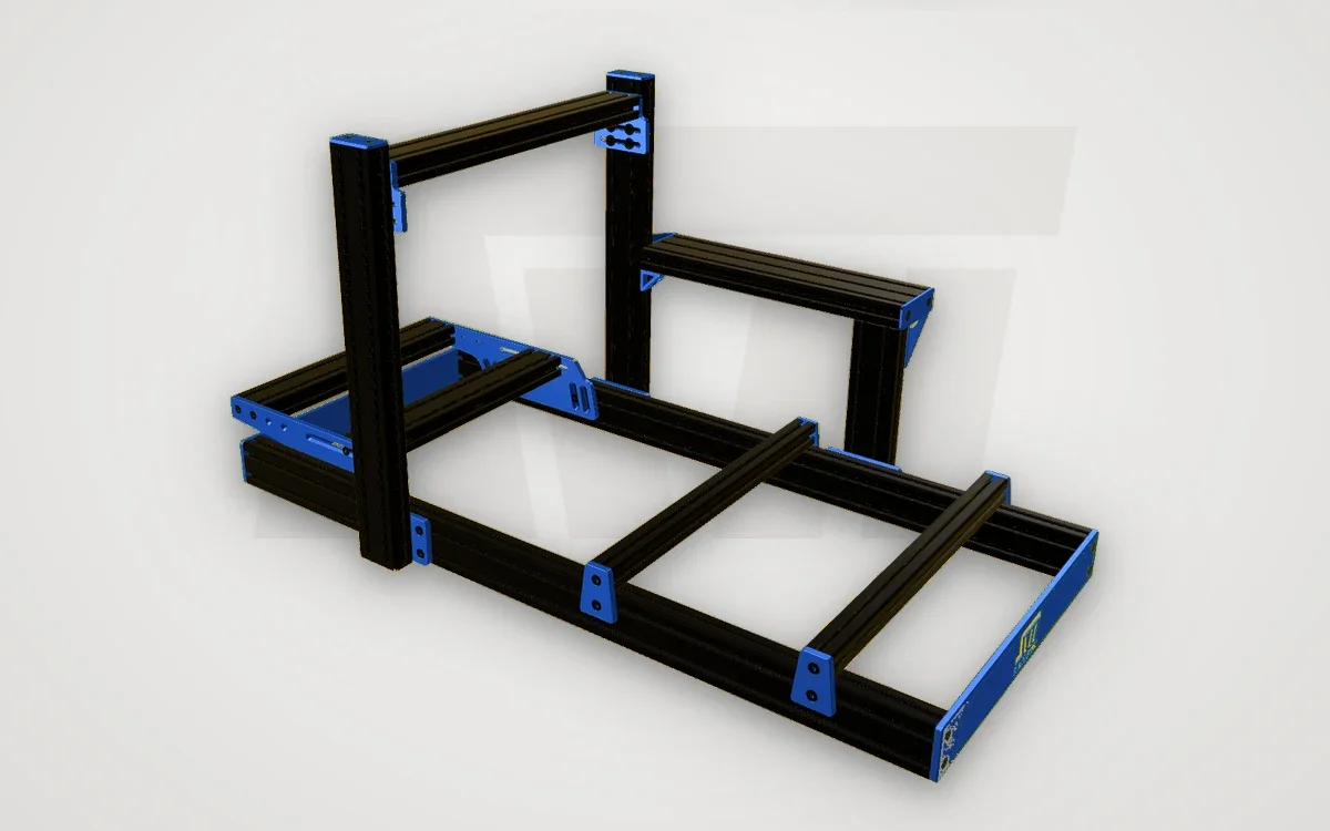 SimWerk Core with the CNC kit and logo plate in SW08 Racing Blue (3D render)