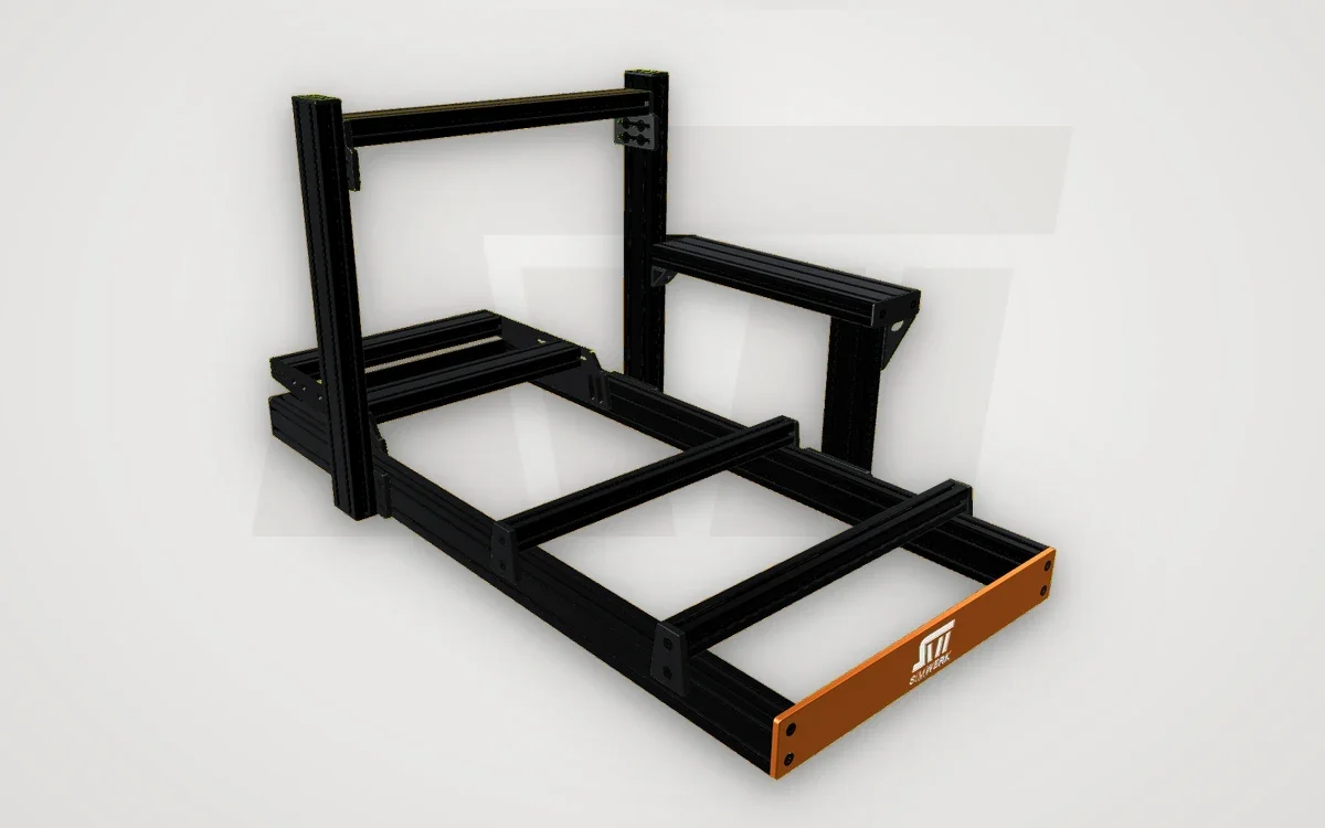 SimWerk Core in SW01 Stealth Black with the logo plate in SW05 Werk Orange (3D render)