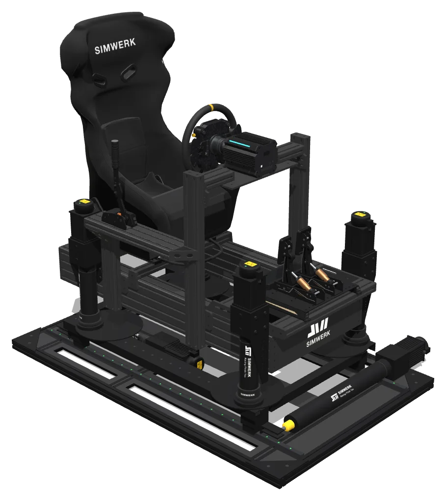 SimWerk Grand on the SimWerk 7DOF motion system (3D render)